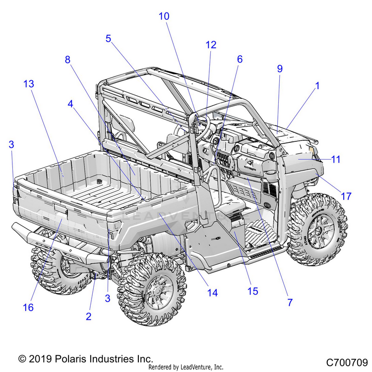 An Image of a Genuine Polaris Parts Schematic Diagram showing the schematic - BODY: DECALS - 2020 POLARIS RANGER CREW 1000 FULL SIZE EPS FO