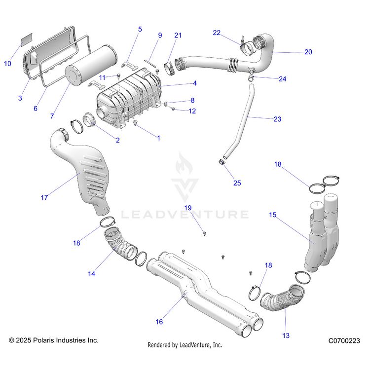 An Image of a Genuine Polaris Parts Schematic Diagram showing the schematic - ENGINE: AIR INTAKE SYSTEM - 2025 POLARIS GENERAL 1000 SPORT