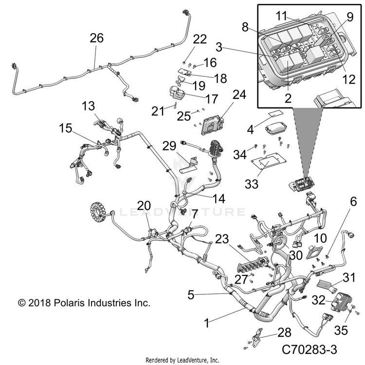 An Image of a Genuine Polaris Parts Schematic Diagram showing the schematic - ELECTRICAL: WIRE HARNESS - 2020 POLARIS RANGER XP 1000 EPS HIGH LIFTER