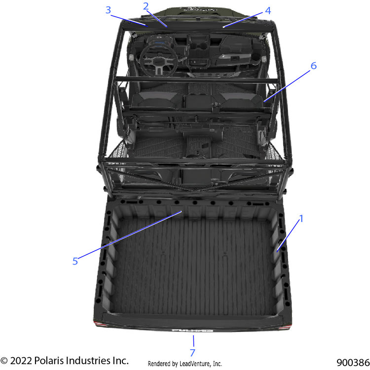 An Image of a Genuine Polaris Parts Schematic Diagram showing the schematic - BODY: DECAL GENERAL - 2022 POLARIS RANGER CREW 1000 PREMIUM