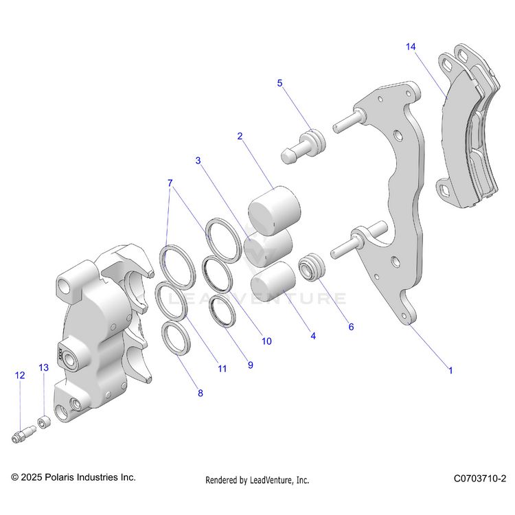 An Image of a Genuine Polaris Parts Schematic Diagram showing the schematic - BRAKES: FRONT CALIPER - 2026 POLARIS GENERAL XP 4 1000 ULTIMATE