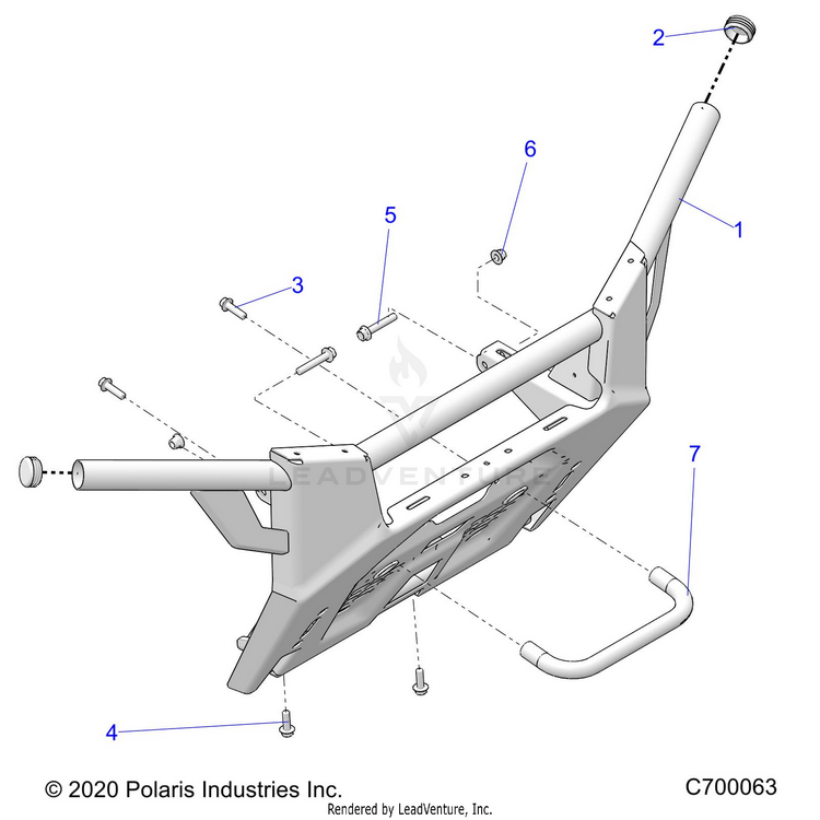 An Image of a Genuine Polaris Parts Schematic Diagram showing the schematic - BODY: FRONT BUMPER - 2023 POLARIS RANGER CREW XP 1000 TEXAS EDITION