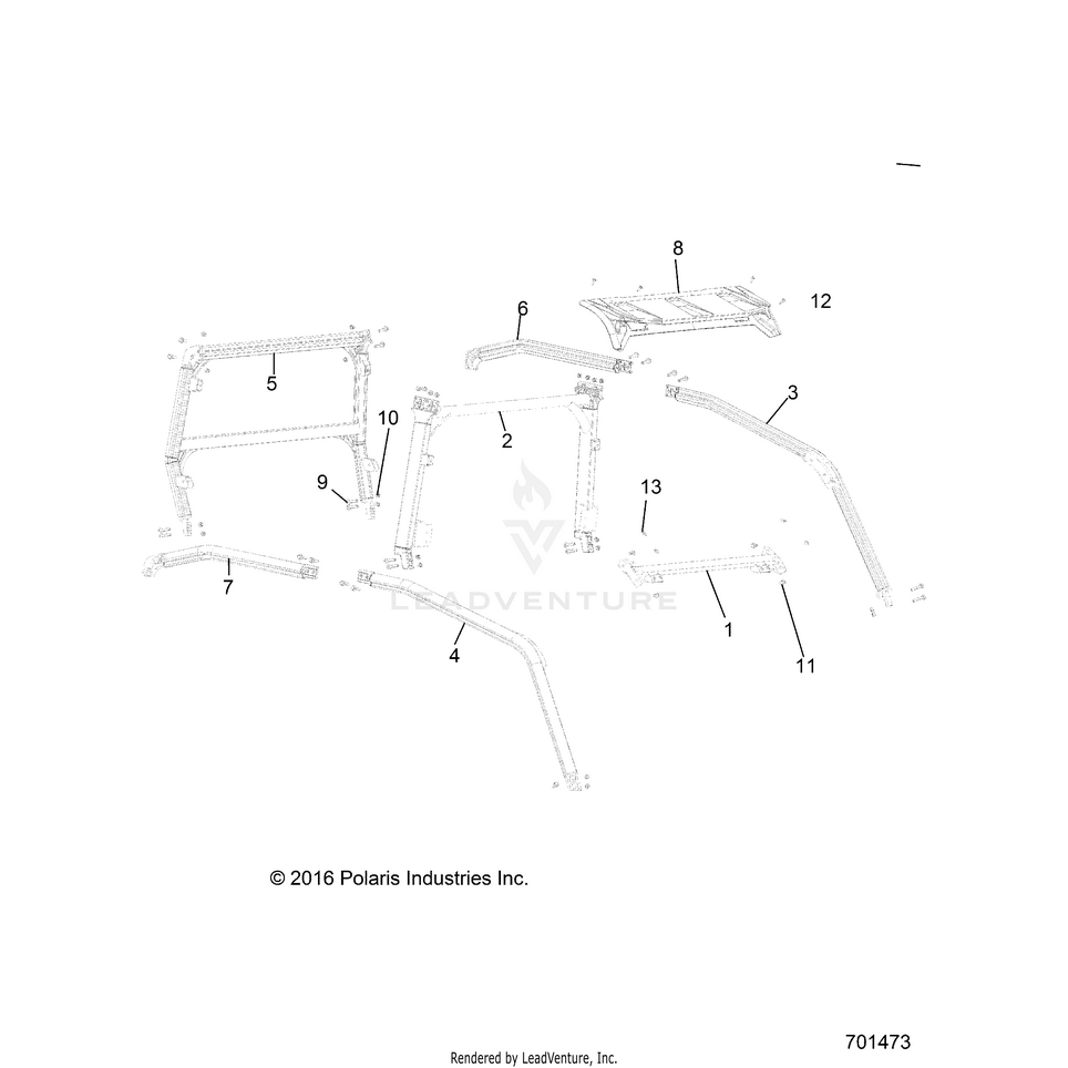 An Image of a Genuine Polaris Parts Schematic Diagram showing the schematic - CHASSIS: CAB FRAME - 2017 POLARIS GENERAL 1000 4 EPS