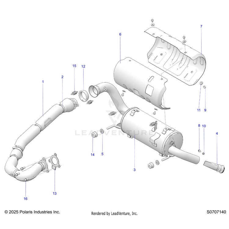 An Image of a Genuine Polaris Parts Schematic Diagram showing the schematic - ENGINE: EXHAUST - 2026 POLARIS RANGER 570 CREW EPS