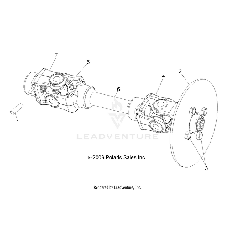 An Image of a Genuine Polaris Parts Schematic Diagram showing the schematic - DRIVE TRAIN: REAR PROP SHAFT - 2015 POLARIS RANGER 800 6X6