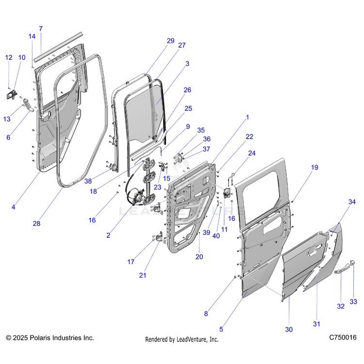 An Image of a Genuine Polaris Parts Schematic Diagram showing the schematic - BODY: DOOR ASSEMBLY REAR - 2025 POLARIS XPEDITION ADV 5 NORTHSTAR