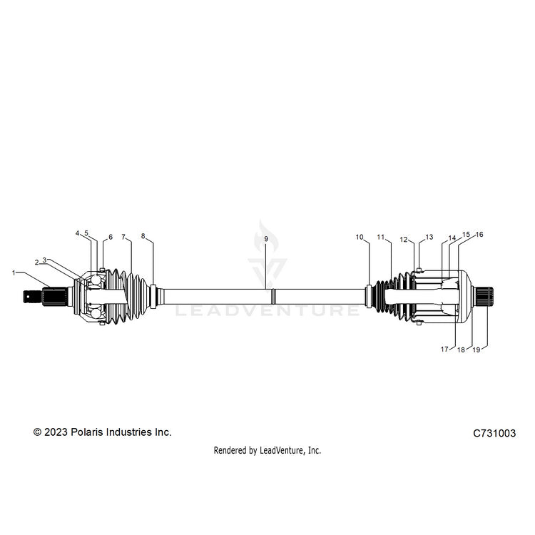An Image of a Genuine Polaris Parts Schematic Diagram showing the schematic - DRIVE TRAIN: REAR HALF SHAFT - 2026 POLARIS RANGER XD 1500 NORTHSTAR