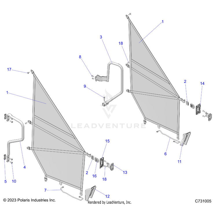 An Image of a Genuine Polaris Parts Schematic Diagram showing the schematic - BODY: NETS - 2024 POLARIS RANGER XD 1500 PREMIUM