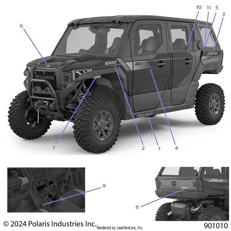 An Image of a Genuine Polaris Parts Schematic Diagram showing the schematic - BODY: DECALS GRAPHICS (3) - 2025 POLARIS XPEDITION ADV 5 NORTHSTAR
