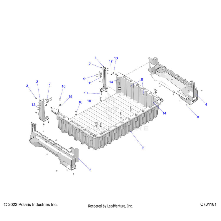 An Image of a Genuine Polaris Parts Schematic Diagram showing the schematic - BODY: BOX - 2025 POLARIS RANGER 1000