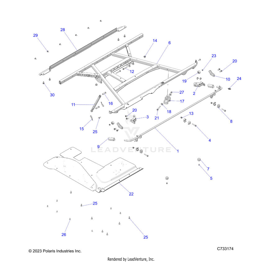 An Image of a Genuine Polaris Parts Schematic Diagram showing the schematic - BODY: BOX MOUNTING - 2025 POLARIS RANGER 1000 CREW EPS