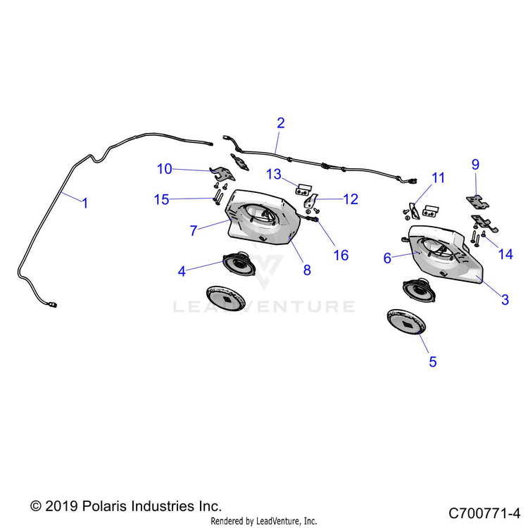 An Image of a Genuine Polaris Parts Schematic Diagram showing the schematic - ACCESSORY: AUDIO REAR SPEAKER - 2021 POLARIS GENERAL 4 1000 RIDE COMMAND