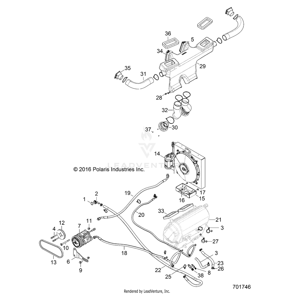 An Image of a Genuine Polaris Parts Schematic Diagram showing the schematic - BODY: HVAC - 2017 POLARIS RANGER HST