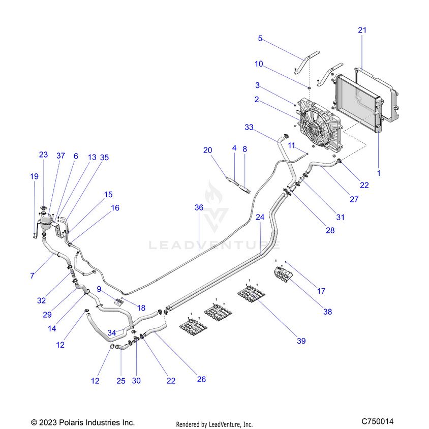 An Image of a Genuine Polaris Parts Schematic Diagram showing the schematic - ENGINE: COOLING - 2024 POLARIS XPEDITION XP5 NORTHSTAR