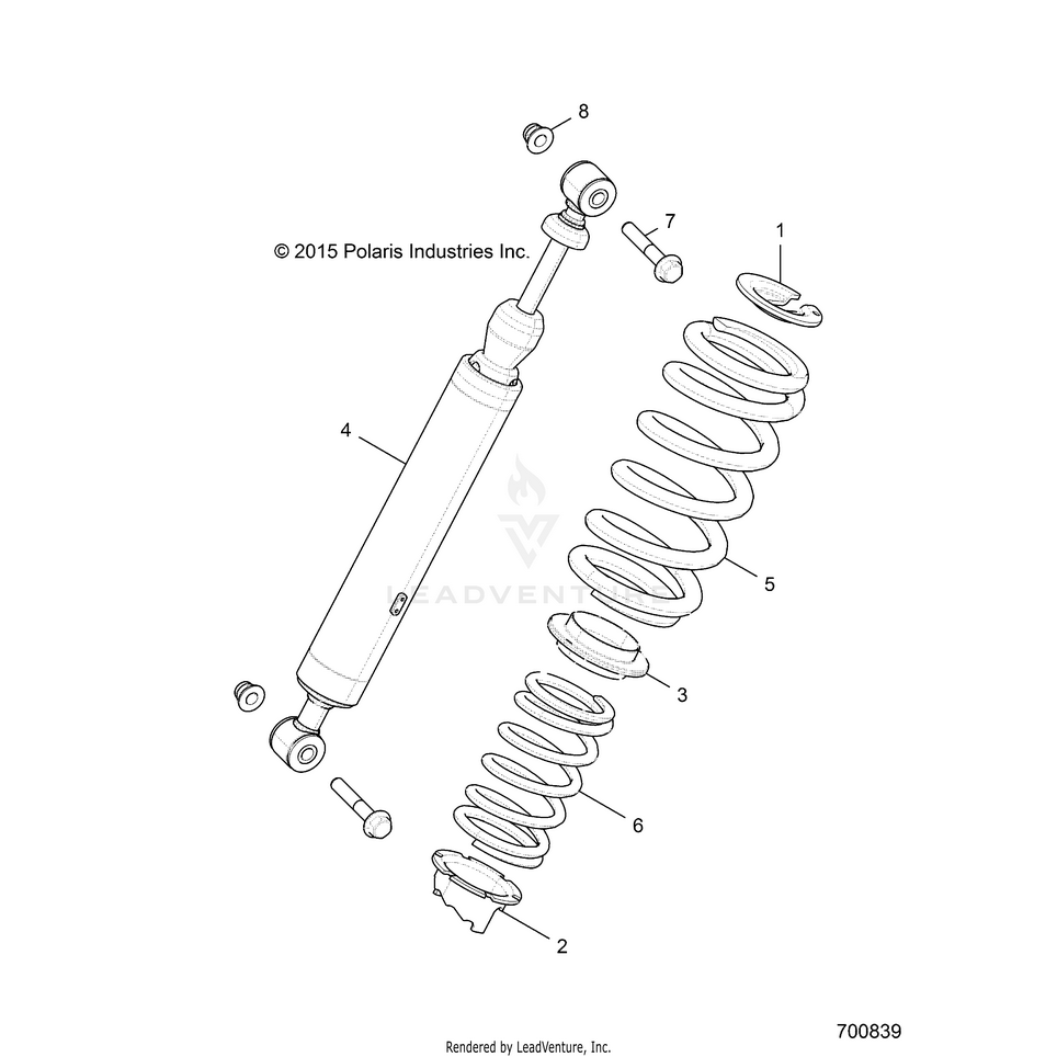 An Image of a Genuine Polaris Parts Schematic Diagram showing the schematic - SUSPENSION: REAR SHOCK MOUNTING - 2016 POLARIS GENERAL 1000 EPS