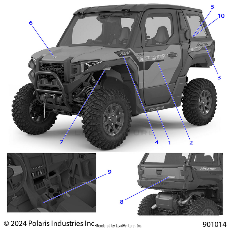 An Image of a Genuine Polaris Parts Schematic Diagram showing the schematic - BODY: DECALS GRAPHICS - 2025 POLARIS XPEDITION ADV NORTHSTAR