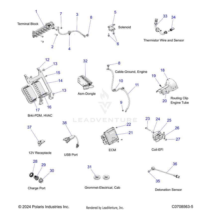 An Image of a Genuine Polaris Parts Schematic Diagram showing the schematic - ELECTRICAL: COMPONENTS - 2025 POLARIS XPEDITION ADV 5 NORTHSTAR