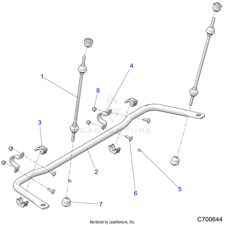 An Image of a Genuine Polaris Parts Schematic Diagram showing the schematic - SUSPENSION: REAR STABILIZER BAR - 2020 POLARIS RANGER CREW XP 1000 EPS NORTHSTAR RIDE COMMAND