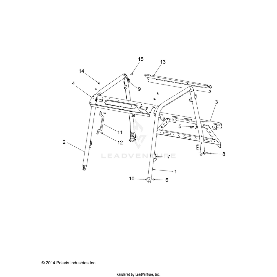 An Image of a Genuine Polaris Parts Schematic Diagram showing the schematic - CHASSIS: CAB FRAME - 2016 POLARIS RANGER 570