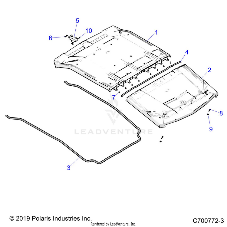An Image of a Genuine Polaris Parts Schematic Diagram showing the schematic - ACCESSORY: ROOF - 2020 POLARIS GENERAL 4 1000 DELUXE OPT1