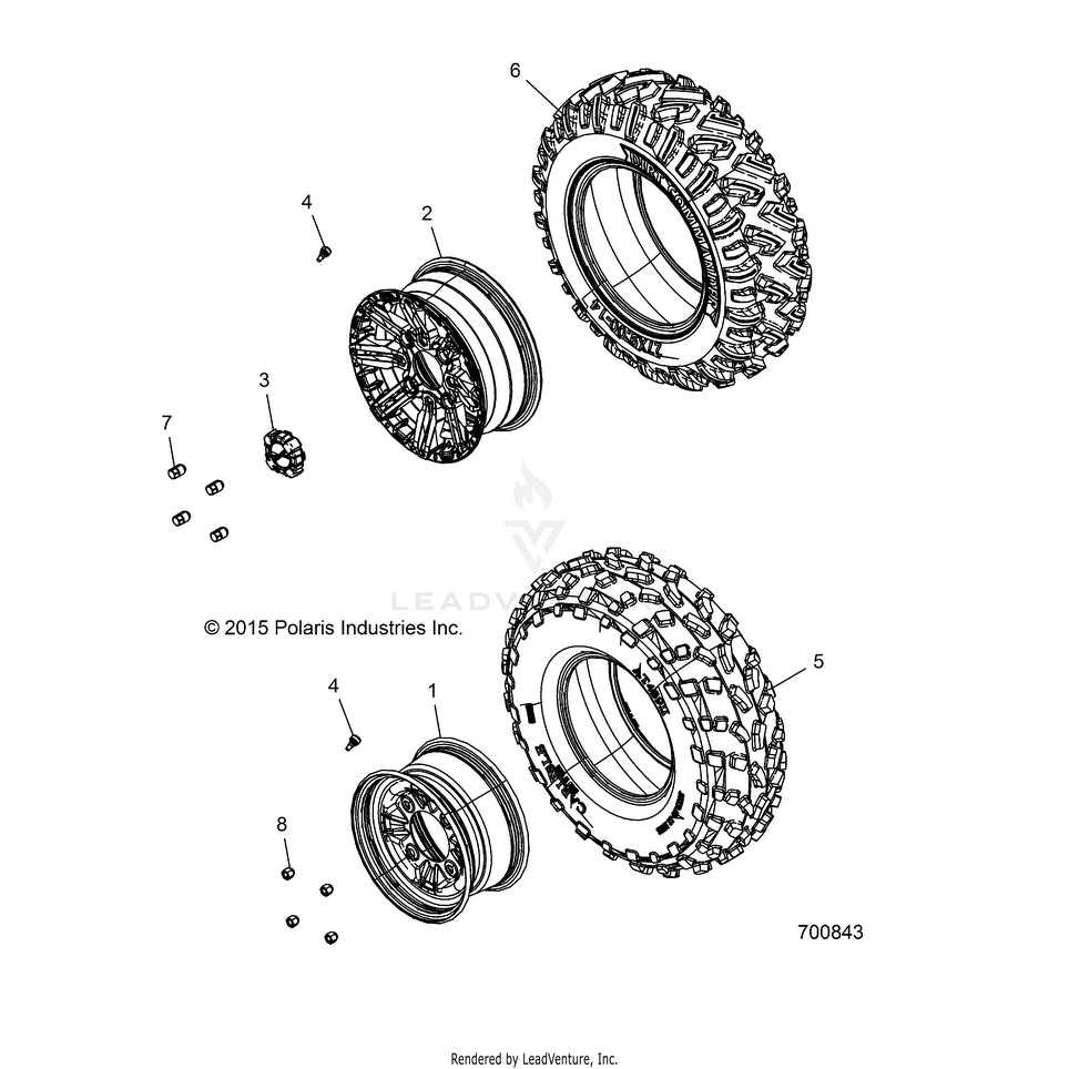 An Image of a Genuine Polaris Parts Schematic Diagram showing the schematic - WHEELS: FRONT - 2016 POLARIS GENERAL 1000 EPS