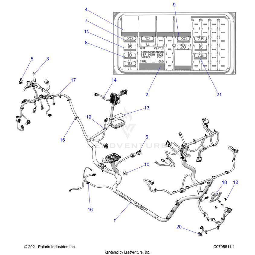An Image of a Genuine Polaris Parts Schematic Diagram showing the schematic - ELECTRICAL: WIRE HARNESS - 2023 POLARIS RANGER 1000 PREMIUM EPS