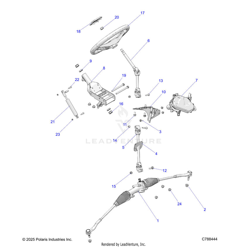 An Image of a Genuine Polaris Parts Schematic Diagram showing the schematic - STEERING: ASSEMBLY - 2026 POLARIS RANGER 1000 XP PREMIUM