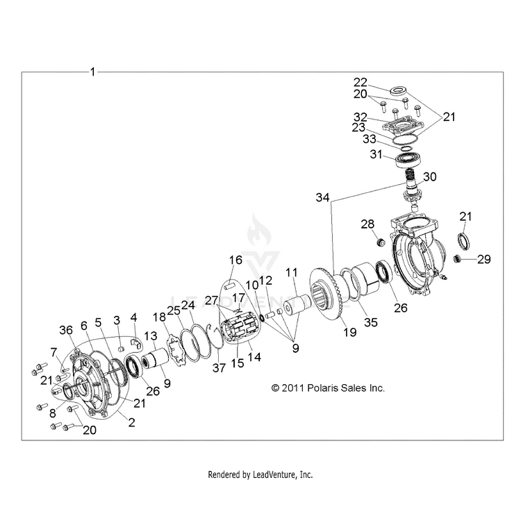 An Image of a Genuine Polaris Parts Schematic Diagram showing the schematic - DRIVE TRAIN: FRONT GEARCASE INTERNALS - 2018 POLARIS RANGER EV