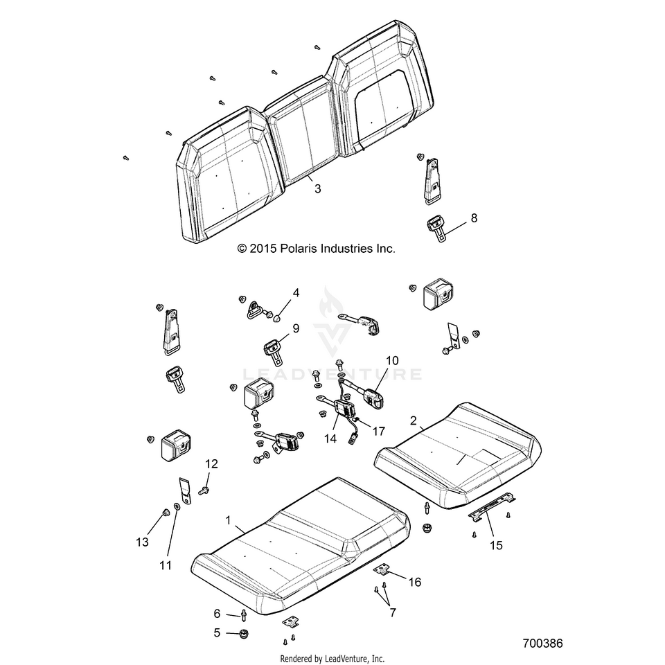 An Image of a Genuine Polaris Parts Schematic Diagram showing the schematic - BODY: SEAT 60/40 FULL BACK - 2017 POLARIS RANGER XP 900