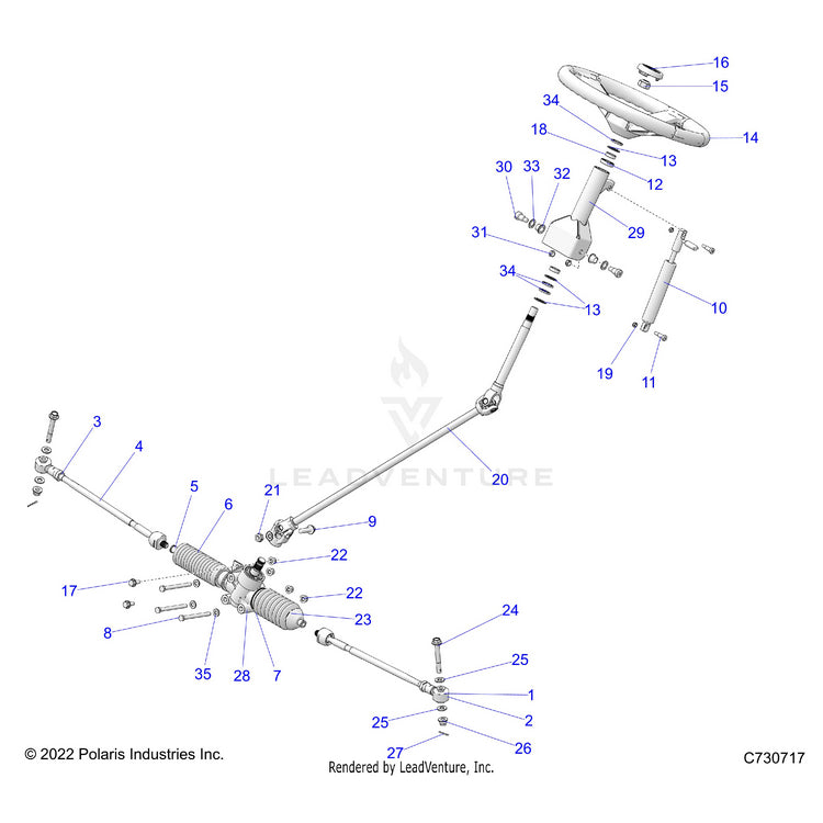 An Image of a Genuine Polaris Parts Schematic Diagram showing the schematic - STEERING: STEERING - 2023 POLARIS RANGER 570 FULL SIZE