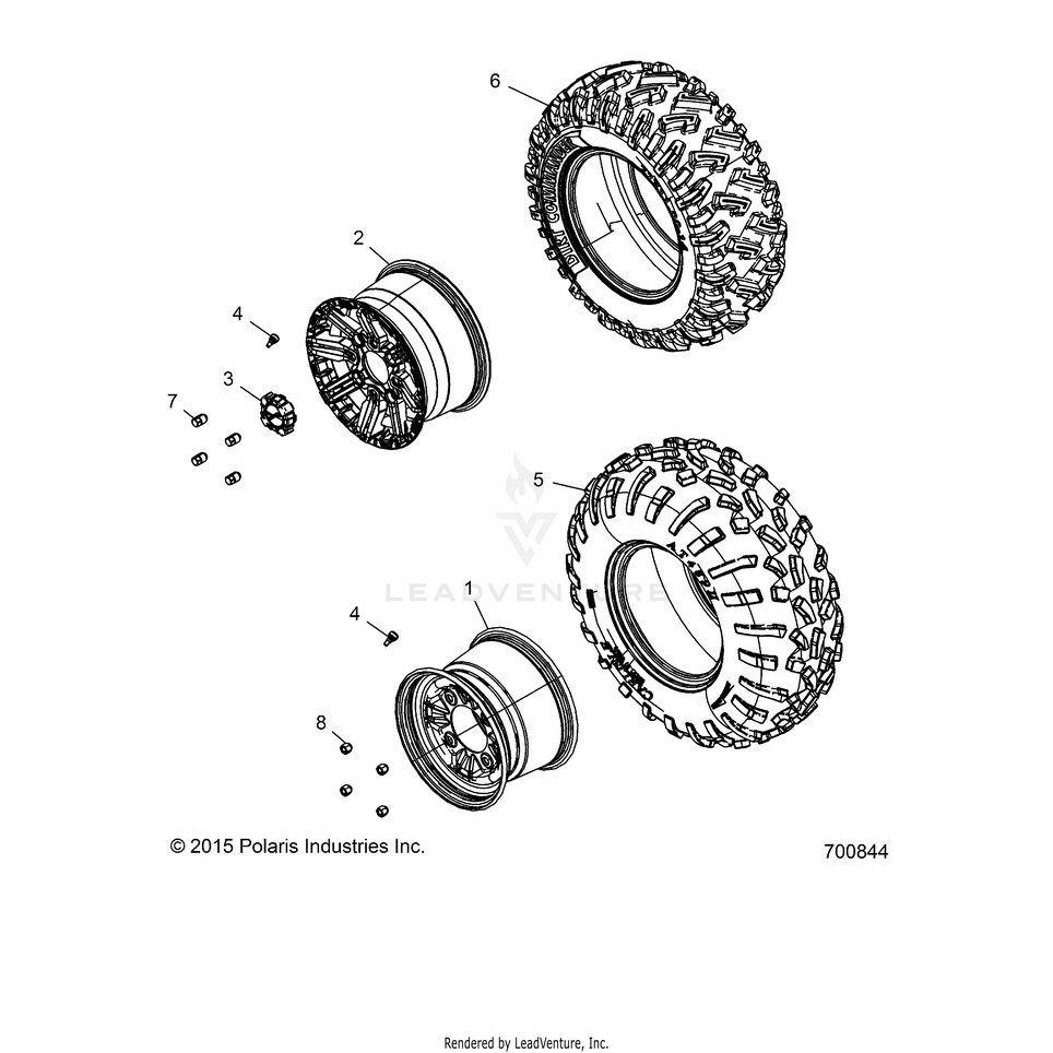 An Image of a Genuine Polaris Parts Schematic Diagram showing the schematic - WHEELS: REAR - 2017 POLARIS GENERAL 1000 EPS