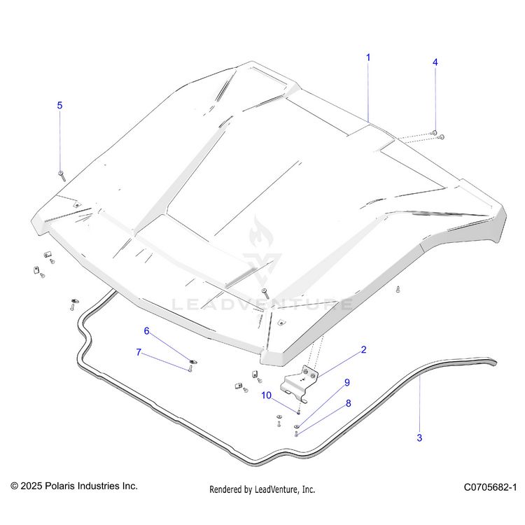 An Image of a Genuine Polaris Parts Schematic Diagram showing the schematic - BODY: ROOF - 2026 POLARIS GENERAL XP 1000 ULTIMATE