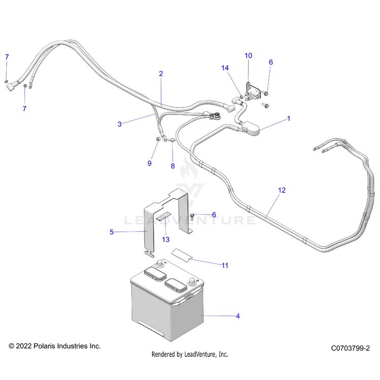 An Image of a Genuine Polaris Parts Schematic Diagram showing the schematic - ELECTRICAL: BATTERY - 2023 POLARIS GENERAL XP 1000 ULTIMATE