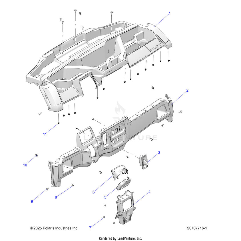 An Image of a Genuine Polaris Parts Schematic Diagram showing the schematic - BODY: DASH - 2026 POLARIS RANGER 500