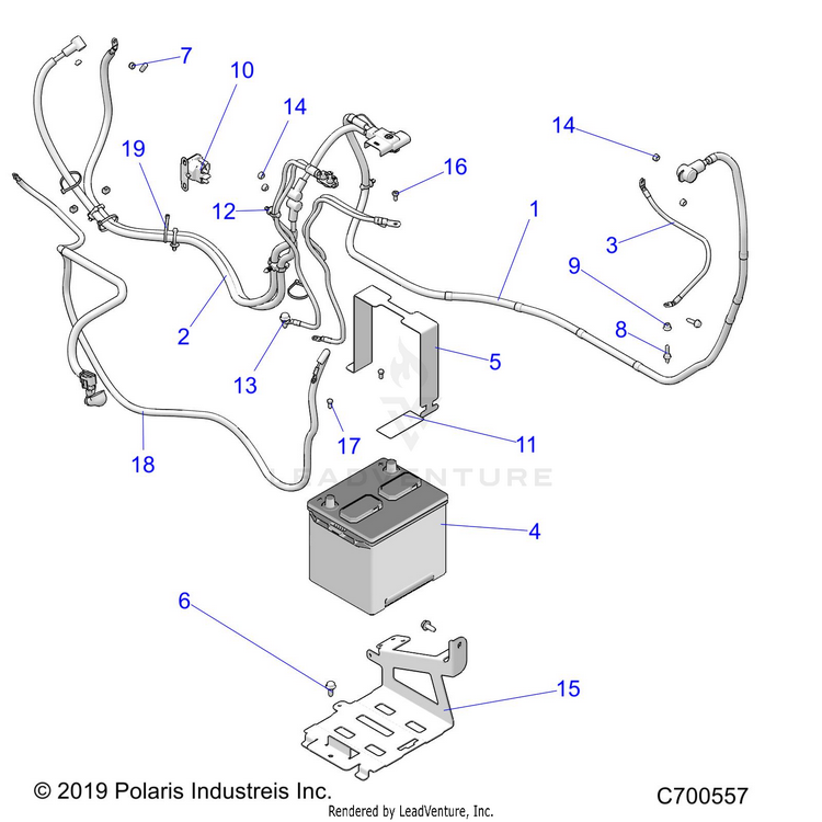 An Image of a Genuine Polaris Parts Schematic Diagram showing the schematic - ELECTRICAL: BATTERY - 2019 POLARIS RANGER XP 1000 NORTHSTAR FACTORY CHOICE