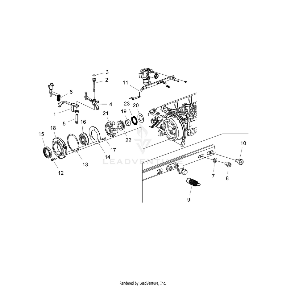 An Image of a Genuine Polaris Parts Schematic Diagram showing the schematic - ENGINE: SPEED GOVERNOR - 2017 POLARIS RANGER CREW 1000 DIESEL
