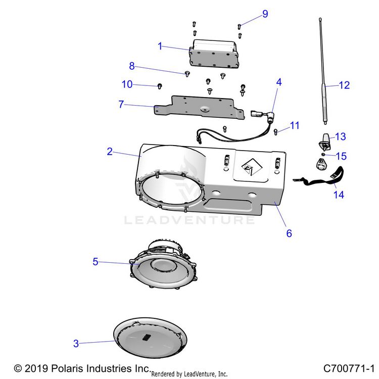 An Image of a Genuine Polaris Parts Schematic Diagram showing the schematic - ACCESSORY: AUDIO SUBWOOFER - 2021 POLARIS GENERAL XP 4 DELUXE RIDE COMMAND