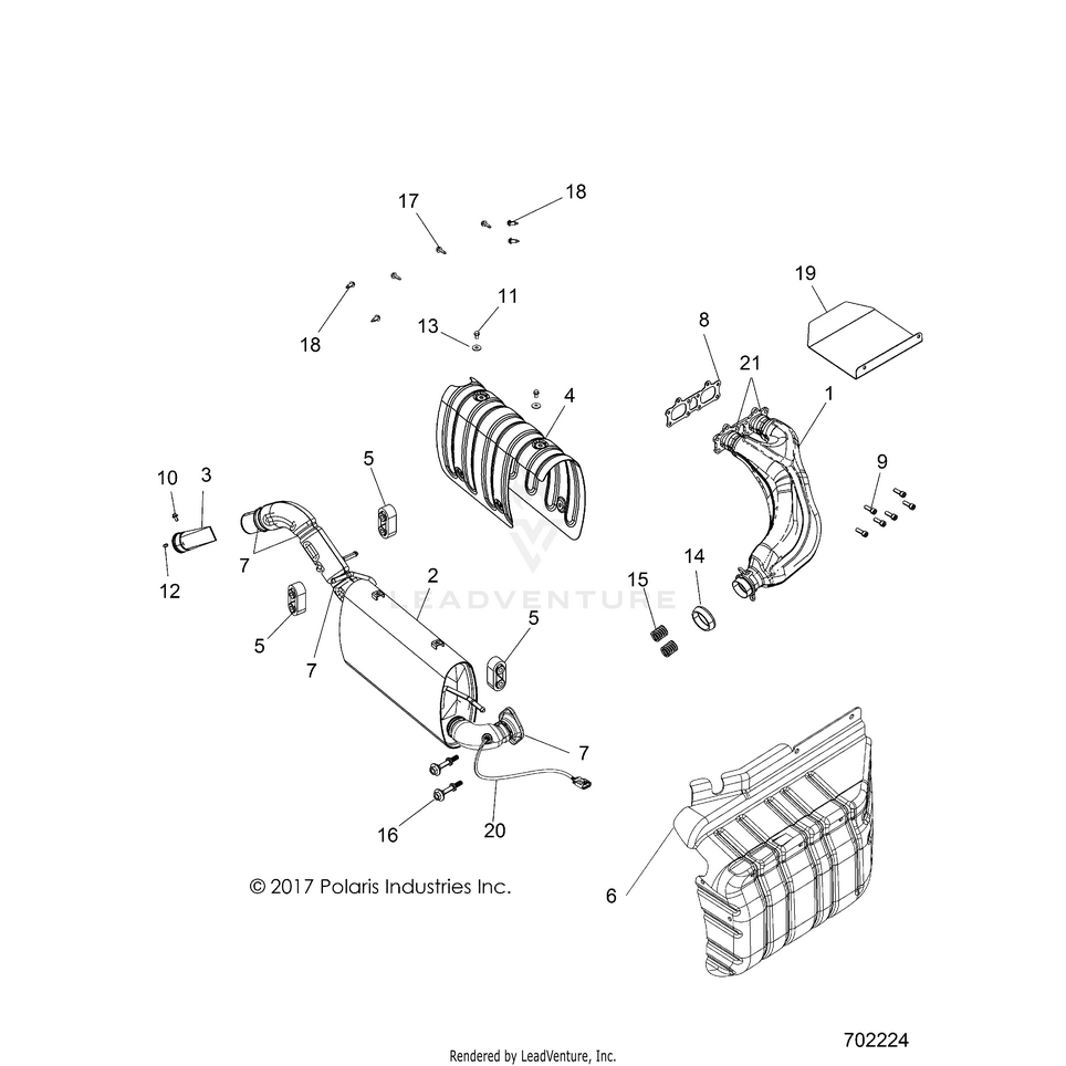 An Image of a Genuine Polaris Parts Schematic Diagram showing the schematic - ENGINE: EXHAUST - 2018 POLARIS RANGER CREW XP 1000 EPS