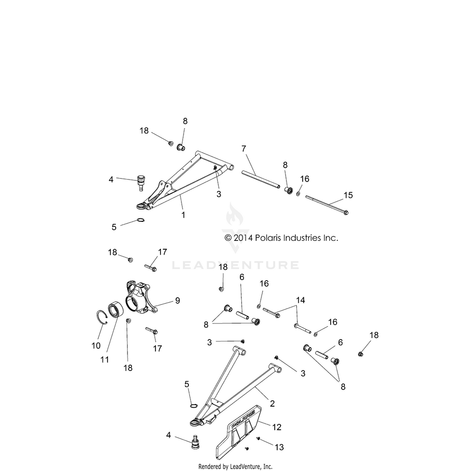 An Image of a Genuine Polaris Parts Schematic Diagram showing the schematic - SUSPENSION: FRONT - 2019 POLARIS RANGER 900 XP