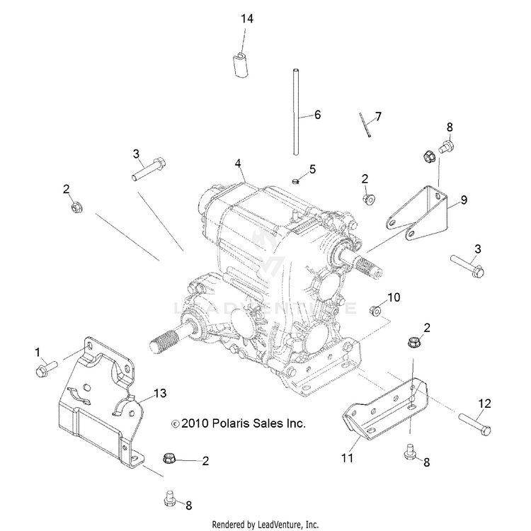 An Image of a Genuine Polaris Parts Schematic Diagram showing the schematic - DRIVE TRAIN: MAIN GEARCASE MOUNTING - 2015 POLARIS RANGER 800 6X6