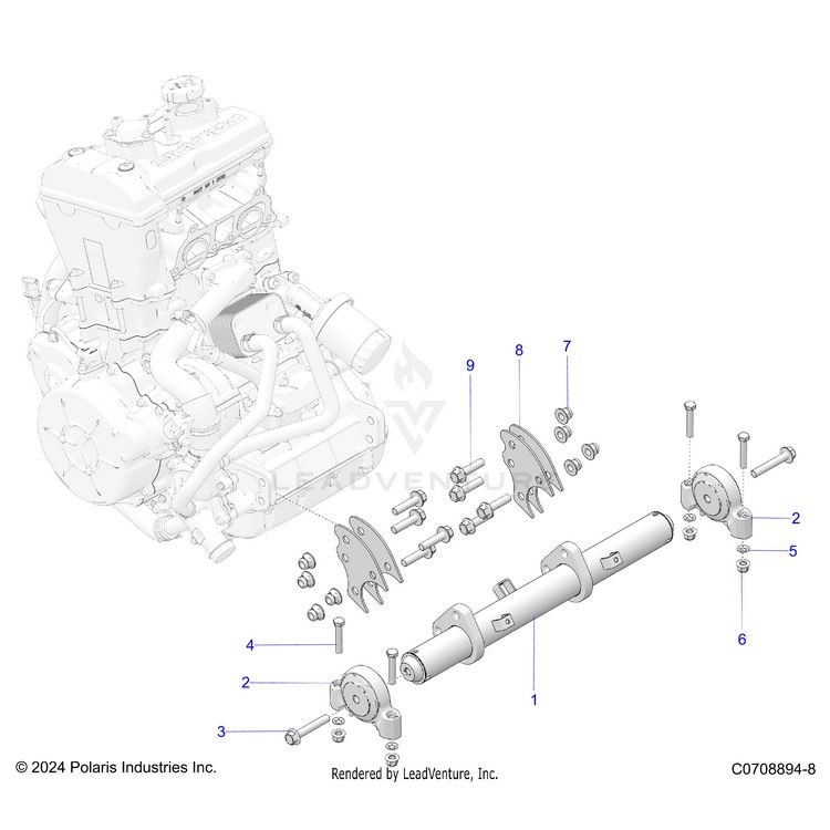 An Image of a Genuine Polaris Parts Schematic Diagram showing the schematic - ENGINE: MOUNTING & LONG BLOCK - 2026 POLARIS XPEDITION ADV 5 NORTHSTAR