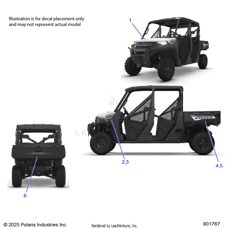 An Image of a Genuine Polaris Parts Schematic Diagram showing the schematic - BODY: DECALS GRAPHIC - 2026 POLARIS RANGER 1000 CREW EPS