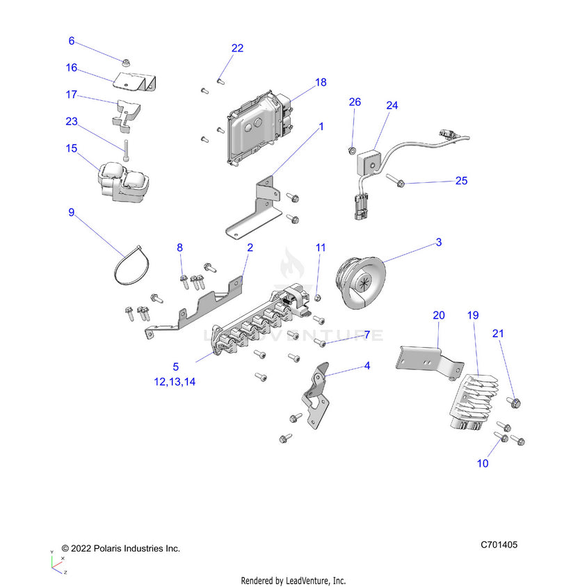 An Image of a Genuine Polaris Parts Schematic Diagram showing the schematic - ELECTRICAL: WIRE HARNESS COMPONENTS - 2023 POLARIS RANGER XP 1000 PREMIUM