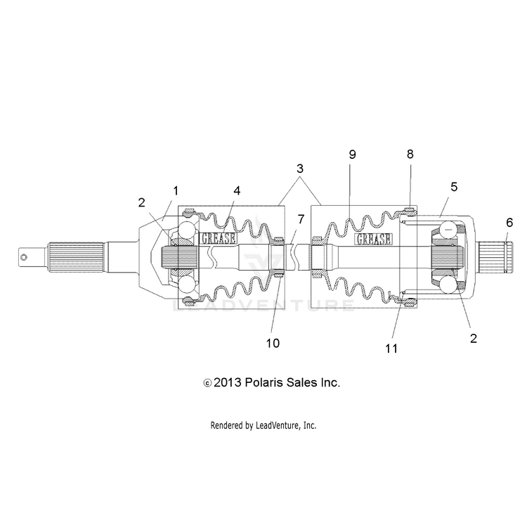 An Image of a Genuine Polaris Parts Schematic Diagram showing the schematic - DRIVE TRAIN: REAR DRIVE SHAFT - 2015 POLARIS RANGER CREW 570 EFI