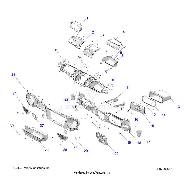 An Image of a Genuine Polaris Parts Schematic Diagram showing the schematic - BODY: DASH - 2026 POLARIS RANGER 1000 XP PREMIUM