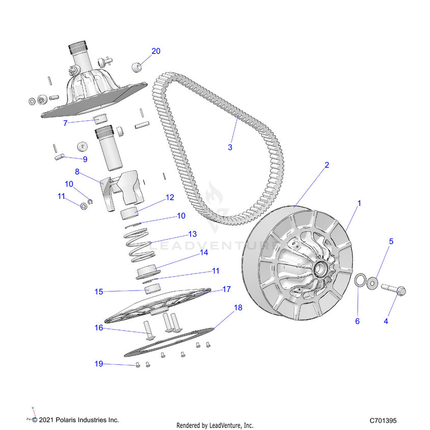 An Image of a Genuine Polaris Parts Schematic Diagram showing the schematic - DRIVE TRAIN: SECONDARY CLUTCH - 2021 POLARIS RANGER XP 1000