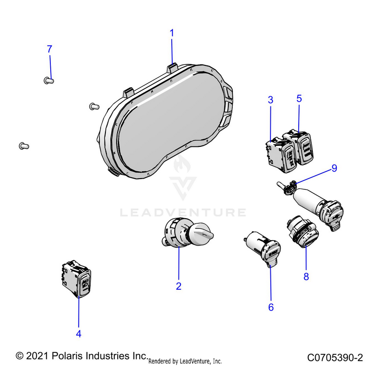 An Image of a Genuine Polaris Parts Schematic Diagram showing the schematic - ELECTRICAL: DASH INSTRUMENTS - 2022 POLARIS RANGER XP 1000
