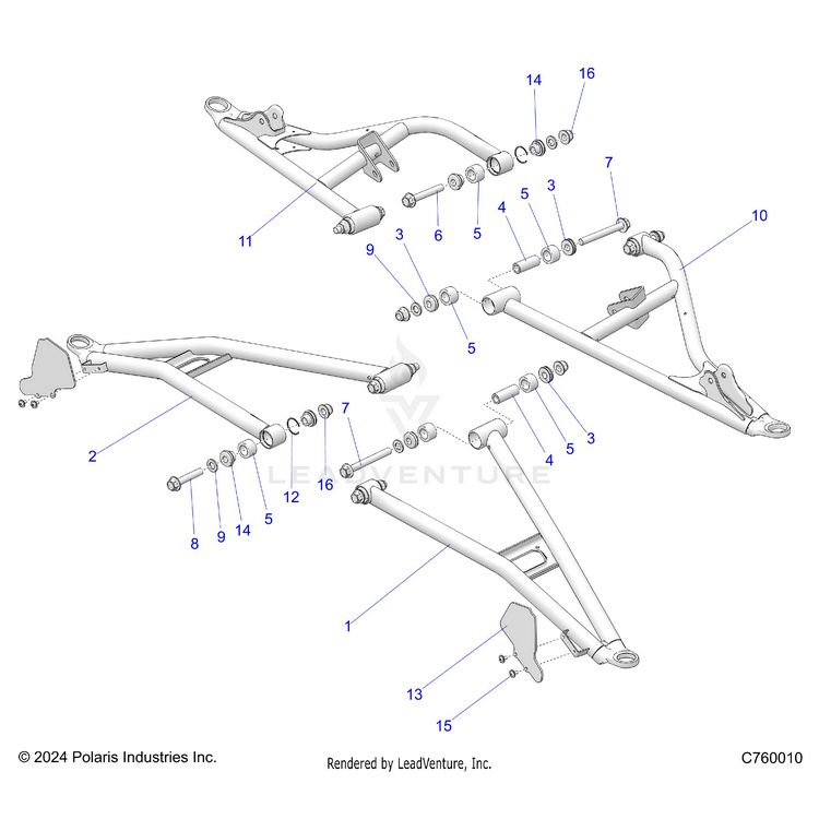 An Image of a Genuine Polaris Parts Schematic Diagram showing the schematic - SUSPENSION: FRONT CONTROL ARMS - 2025 POLARIS GENERAL XP 1000 PREMIUM