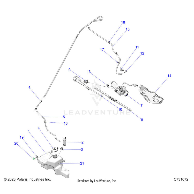 An Image of a Genuine Polaris Parts Schematic Diagram showing the schematic - BODY: WINDSHIELD WIPER - 2025 POLARIS RANGER XD 1500 NORTHSTAR ULTIMATE