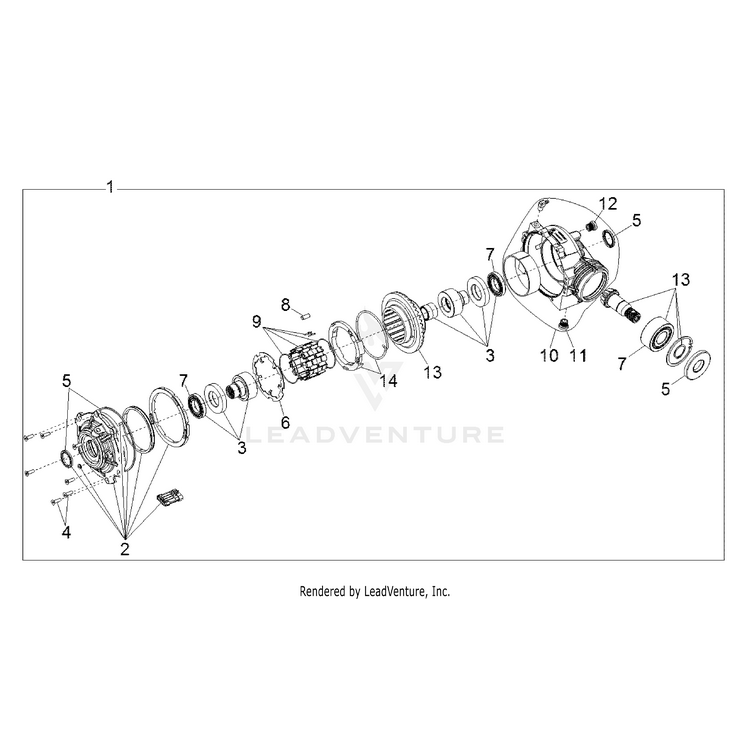 An Image of a Genuine Polaris Parts Schematic Diagram showing the schematic - DRIVE TRAIN: FRONT GEARCASE INTERNALS - 2017 POLARIS RANGER CREW XP 1000 EPS